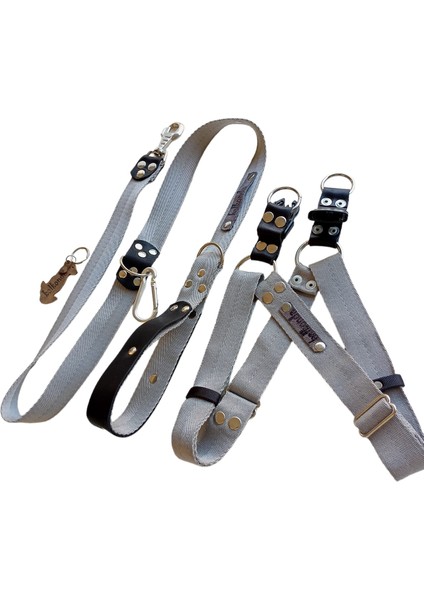 Köpek göğüs tasması gezdirme kayışlı takım kolon deri füme rengi genişlik:3cm göğüs ölçüsü:40-70cm ayarlamalı gezdirme kayışı:120cm dog harness TB5-8