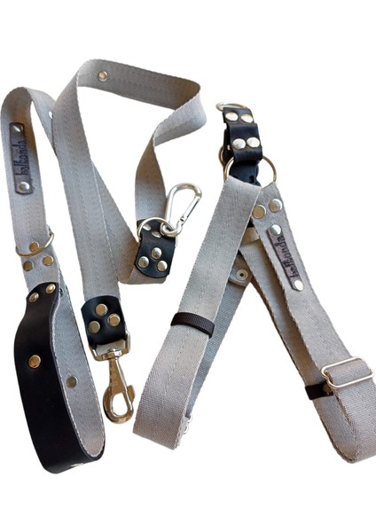 Köpek göğüs tasması gezdirme kayışlı takım kolon deri füme rengi genişlik:3cm göğüs ölçüsü:40-70cm ayarlamalı gezdirme kayışı:120cm dog harness TB5-8
