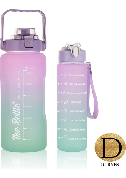 - The Bottle Motivasyonel 2li Pipetli Stickerli Su Matarası Su Şişesi Suluk 2LT+900ML Yavrulu Tritan Su Şişesi Suluk Motivasyon Set