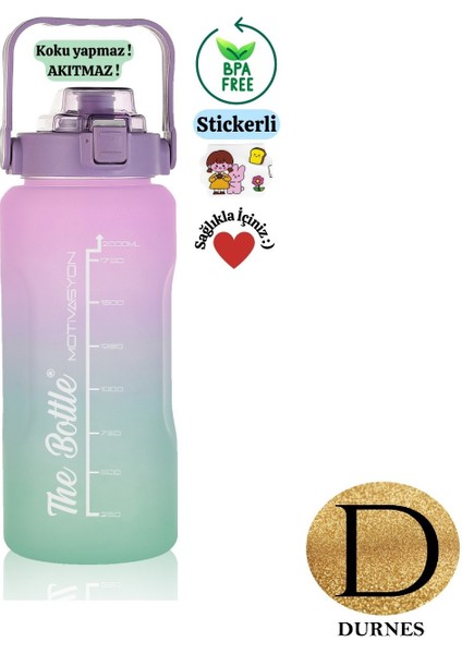 - The Bottle Motivasyonel 2li Pipetli Stickerli Su Matarası Su Şişesi Suluk 2LT+900ML Yavrulu Tritan Su Şişesi Suluk Motivasyon Set