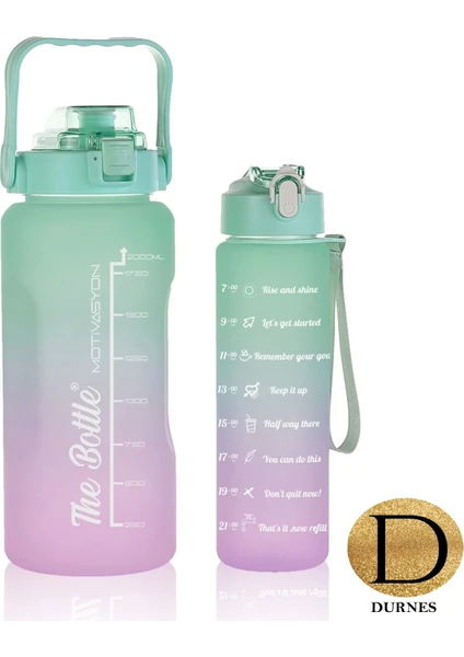 - The Bottle Motivasyonel 2li Pipetli Stickerli Su Matarası Su Şişesi Suluk 2LT+900ML Yavrulu Tritan Su Şişesi Suluk Motivasyon Set