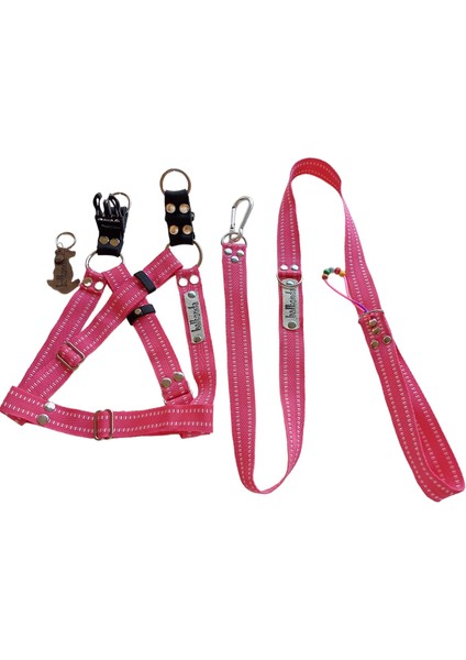 Köpek göğüs tasması gezdirme kayışlı takım pembe kolon genişlik:2,5cm göğüs ölçüsü:45-70cm ayarlamalı gezdirme kayışı:120cm dog harness TB3-6