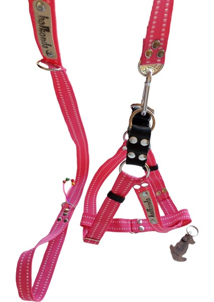 Köpek göğüs tasması gezdirme kayışlı takım pembe kolon genişlik:2,5cm göğüs ölçüsü:45-70cm ayarlamalı gezdirme kayışı:120cm dog harness TB3-6 modelleri