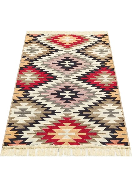 Arya Ar 33 Red %100 Geri Dönüşümlü Pamuktan Çift Taraflı Yıkanabilir Modern Dekoratif Kilim