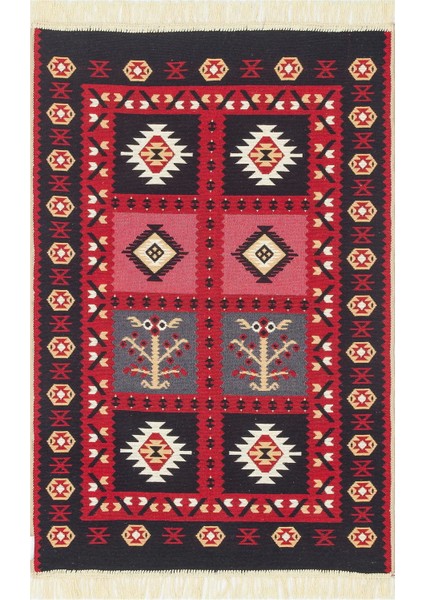 Arya Ar 28 Red %100 Geri Dönüşümlü Pamuktan Çift Taraflı Yıkanabilir Modern Dekoratif Kilim