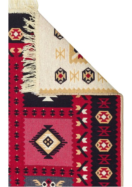 Arya Ar 28 Red %100 Geri Dönüşümlü Pamuktan Çift Taraflı Yıkanabilir Modern Dekoratif Kilim