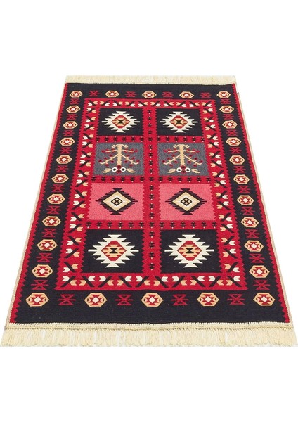 Arya Ar 28 Red %100 Geri Dönüşümlü Pamuktan Çift Taraflı Yıkanabilir Modern Dekoratif Kilim