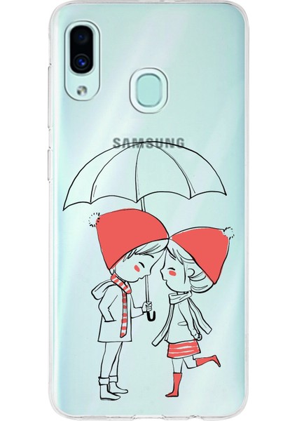 Samsung Galaxy A30 Uyumlu Kapak Sevimli Karakterler Tasarımlı Şeffaf Silikon Kılıf