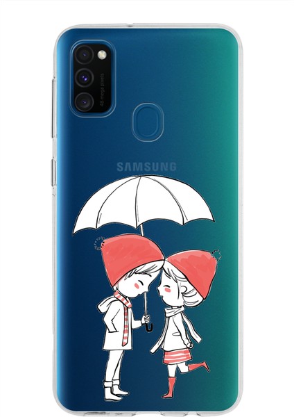 Samsung Galaxy M30S Kapak Sevimli Karakterler Tasarımlı Şeffaf Silikon Kılıf