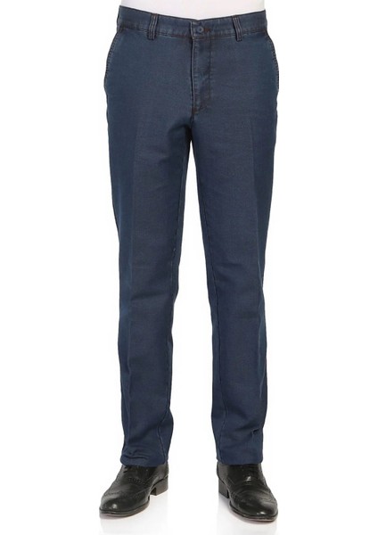 Erkek Lacivert Likralı Kalın Kışlık Cepli Klasik Kesim Kot Pantolon