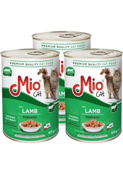 Kuzu Etli Kedi Maması - Mio Konserve Et Parçacıklı Yaş Mama 415 Gr. *** 3 Adet ***