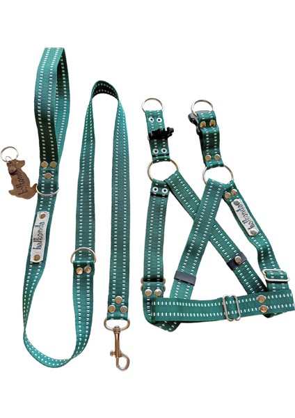 Köpek göğüs tasması gezdirme kayışlı takım kolon yeşil göğüs ölçüsü:50-80cm ayarlamalı gezdirme kayışı:120cm dog harness TB3-7