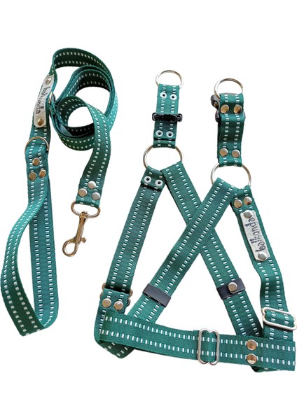 Köpek göğüs tasması gezdirme kayışlı takım kolon yeşil göğüs ölçüsü:50-80cm ayarlamalı gezdirme kayışı:120cm dog harness TB3-7