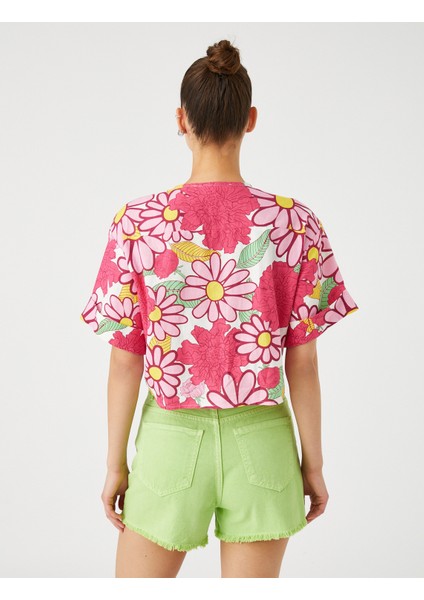 Çiçekli Gömlek Önden Bağlamalı Keten Viskon Karışımlı fırsatları