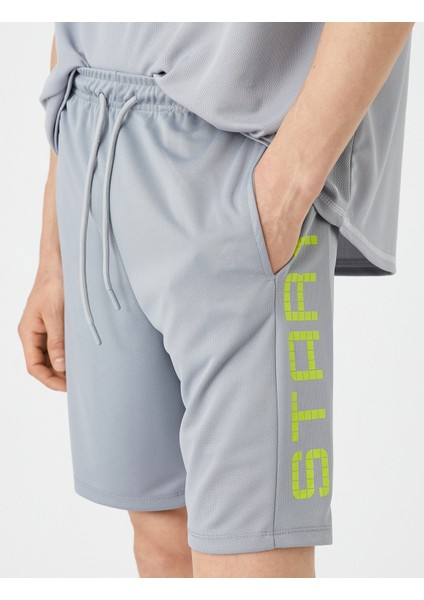 Spor Şort Slogan Baskılı Beli Bağcıklı Cepli indirimleri