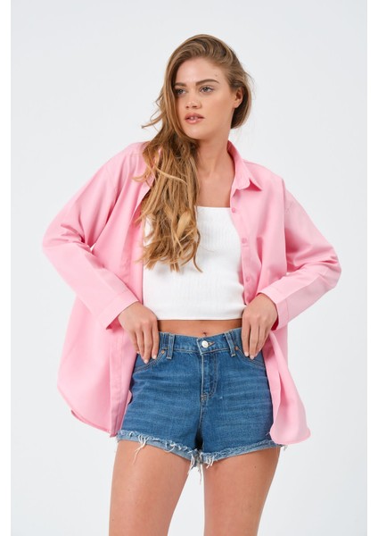 Kadın Oversize Uzun Basic Gömlek