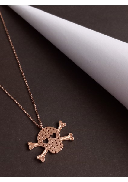 925 Ayar Gümüş Skull Kuru Kafa Figürlü Zirkon Taşlı Genç-Kadın-Erkek Kolye Gold-Pembe Sevgililer Günü Hediye fiyatları