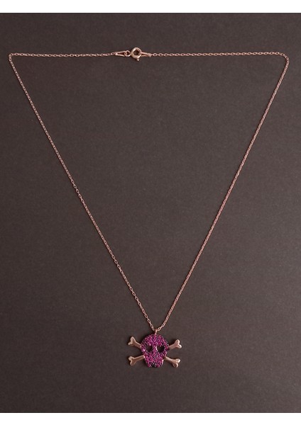 925 Ayar Gümüş Skull Kuru Kafa Figürlü Zirkon Taşlı Genç-Kadın-Erkek Kolye Gold-Pembe Sevgililer Günü Hediye modelleri