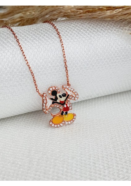 K925 Ayar Gümüş Zirkon Taşlı Gold Mickey Mause Genç-yetişkin-çocuk Kolye Yılbaşı Yeni Yıl Hediye