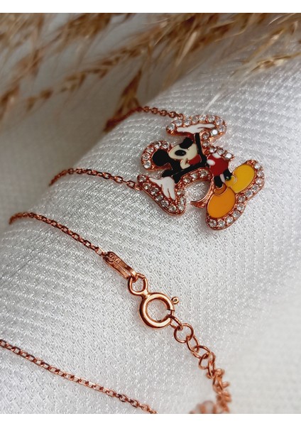 K925 Ayar Gümüş Zirkon Taşlı Gold Mickey Mause Genç-yetişkin-çocuk Kolye Yılbaşı Yeni Yıl Hediye