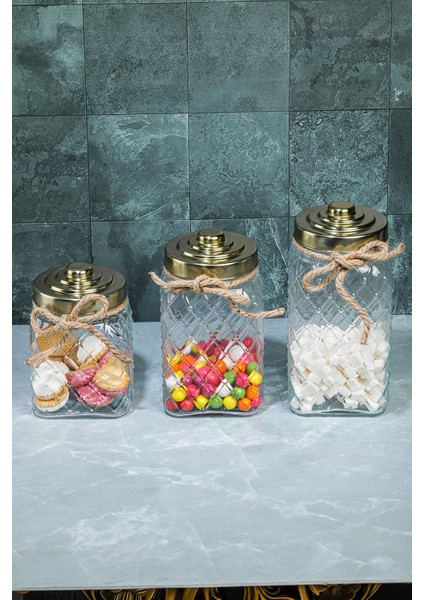 Lüx Özel Tasarım Nostalji Serisi 3'Lü Cam Kavanoz Seti