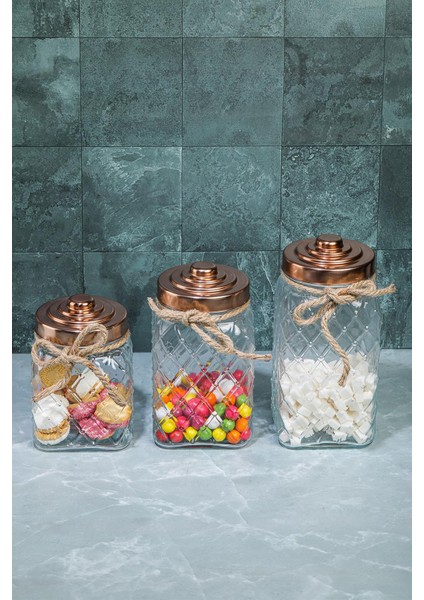 Lüx Özel Tasarım Nostalji Serisi 3'Lü Cam Kavanoz Seti