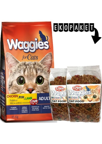 Waggies Multicolor Etli Balıklı Tavuklu Premium Kedi Maması 2kg Ekopaket