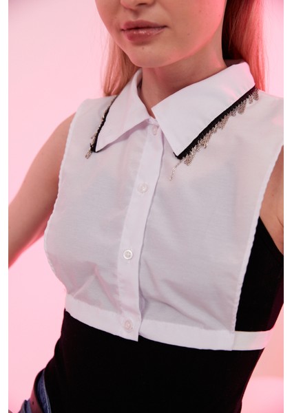 Gümüş Zincir Detaylı Gömlek Yakası Beyaz Renk fiyatları