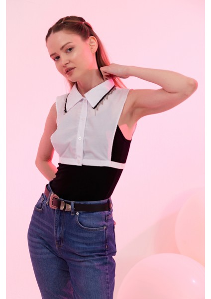 Gümüş Zincir Detaylı Gömlek Yakası Beyaz Renk fırsatları