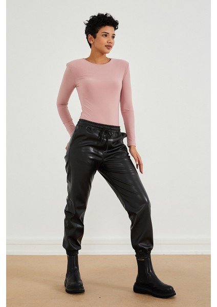 Paçası Lastikli Deri Pantolon modelleri