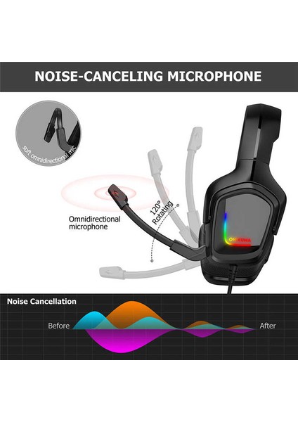 Hafif Portatif Kolayca Katlanıp Taşınabilir Dizayn Kulaklık (Onikuma K20 Rgb Oyuncu Kulaklığı 3.5mm)