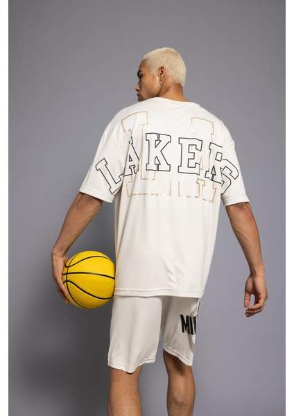 Fit NBA Los Angeles Lakers Oversize Fit Bisiklet Yaka Kısa Kollu Tişört A6753AX23HS