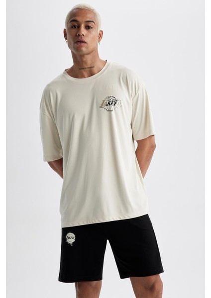 Fit NBA Los Angeles Lakers Oversize Fit Bisiklet Yaka Kısa Kollu Tişört A6753AX23HS