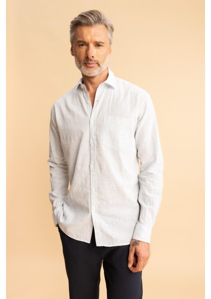 Regular Fit Keten Karışımlı Uzun Kollu Gömlek Z5577AZ23SM