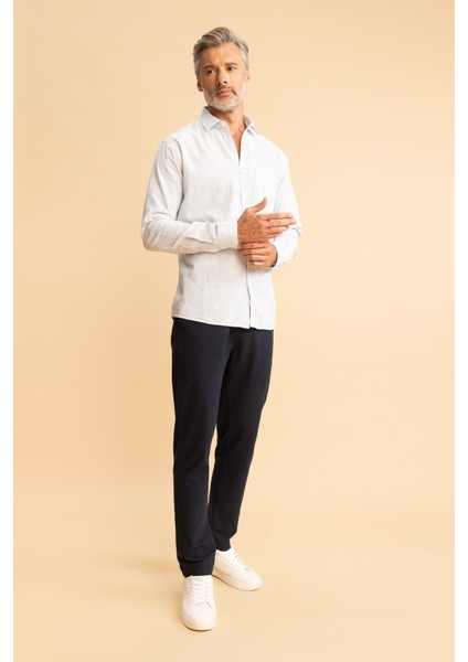 Regular Fit Keten Karışımlı Uzun Kollu Gömlek Z5577AZ23SM