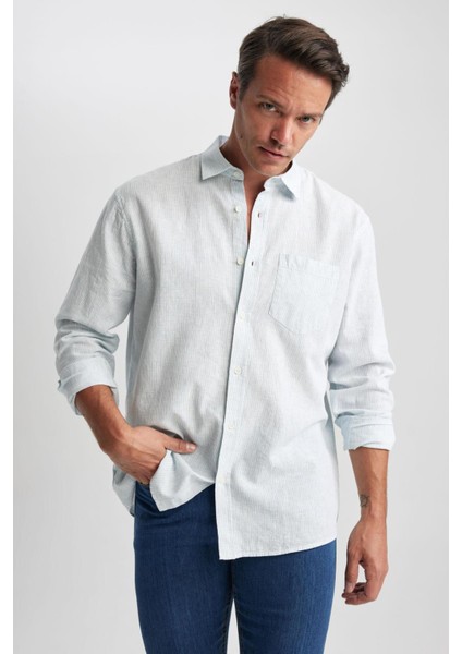 Regular Fit Keten Karışımlı Uzun Kollu Gömlek Z5577AZ23SM