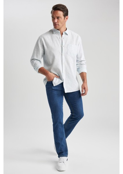 Regular Fit Keten Karışımlı Uzun Kollu Gömlek Z5577AZ23SM