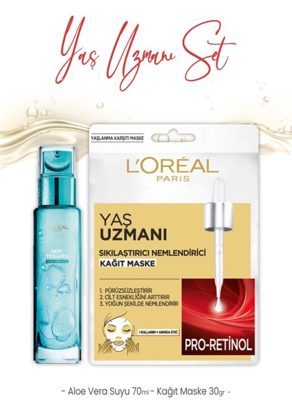 L'Oréal Paris Loreal Paris Yaş Uzmanı Kağıt Maske 30 gr ve Aloe Vera Suyu 70 ml