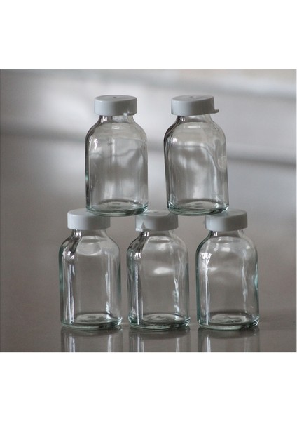 JUNİBELİW 5 Adet Çok Amaçlı Şeffaf Mini Cam Penisilin Flakon Şişe 25ML Vazo Kapaklı 5X25ML