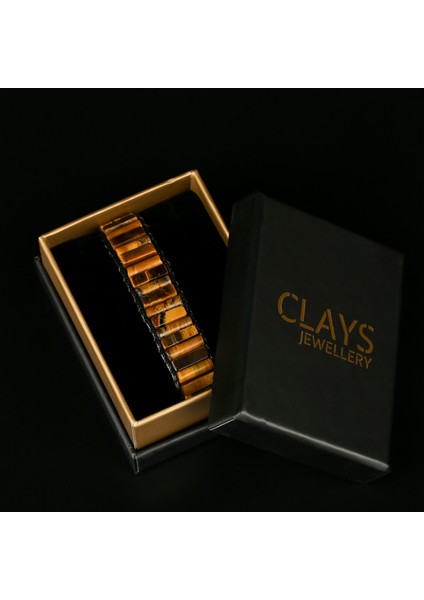 Clays Jewellery Kaplan Gözü Dikdörtgen & Silindir Kesim Bileklik, Unisex / Kadın / Erkek