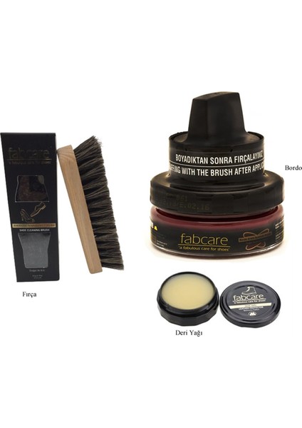 Sistem 1 Fabcare At Kılı fırça Deri Yağı Boya Seti-Bordo