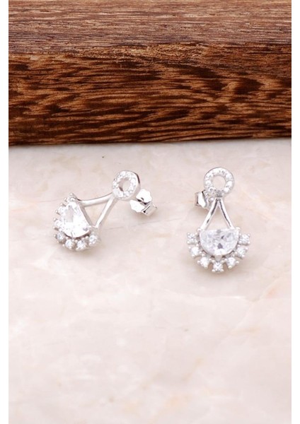 Rodyumlu Tasarım Gümüş Küpe 2523