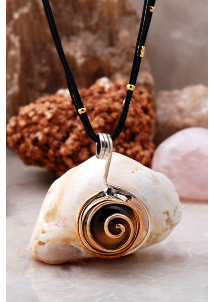 Kaplan Gözü Taşlı Tasarım Gümüş Kolye 6445