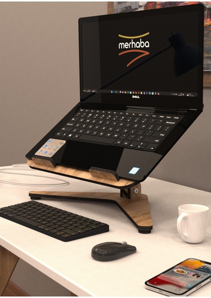 Merhaba Mobilya - Ayarlı Ahşap Laptop Notebook macbook Tablet Yükseltici Tutucu Standı