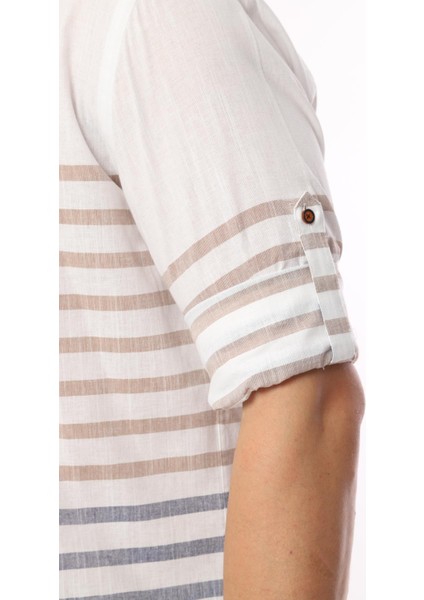 Slim Fit Uzun Kol Panolu Keten Hediye Kutulu Kolay Ütülenebilir Erkek GÖMLEK(A.139) - Bej modelleri