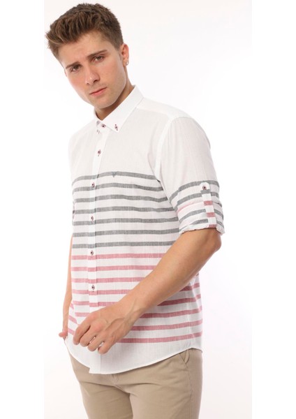 Slim Fit Uzun Kol Panolu Keten Hediye Kutulu Kolay Ütülenebilir Erkek GÖMLEK(A.139) - Bordo