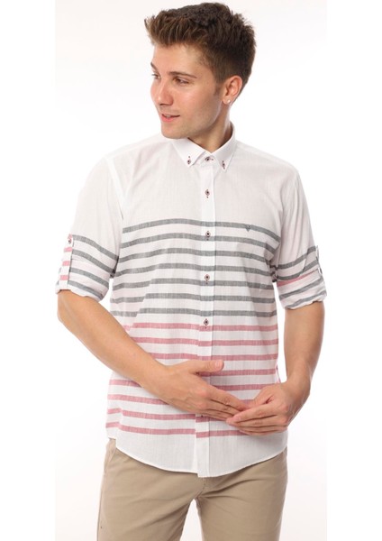 Slim Fit Uzun Kol Panolu Keten Hediye Kutulu Kolay Ütülenebilir Erkek GÖMLEK(A.139) - Bordo modelleri