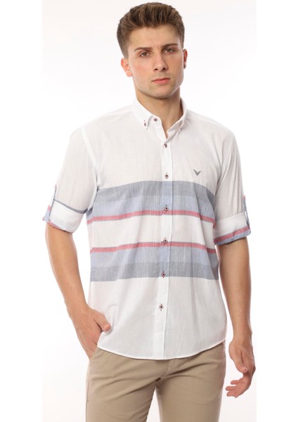 Slim Fit Uzun Kol Panolu Keten Hediye Kutulu Kolay Ütülenebilir Erkek Gömlek(A.18) - Bordo Lacivert fiyatları