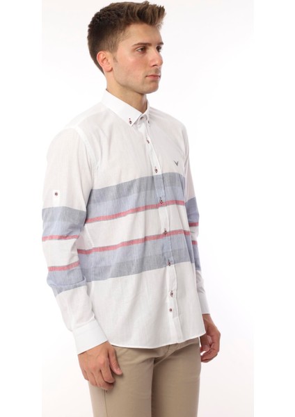 Slim Fit Uzun Kol Panolu Keten Hediye Kutulu Kolay Ütülenebilir Erkek Gömlek(A.18) - Bordo Lacivert modelleri