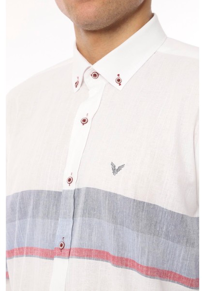 Slim Fit Uzun Kol Panolu Keten Hediye Kutulu Kolay Ütülenebilir Erkek Gömlek(A.18) - Bordo Lacivert fırsatları